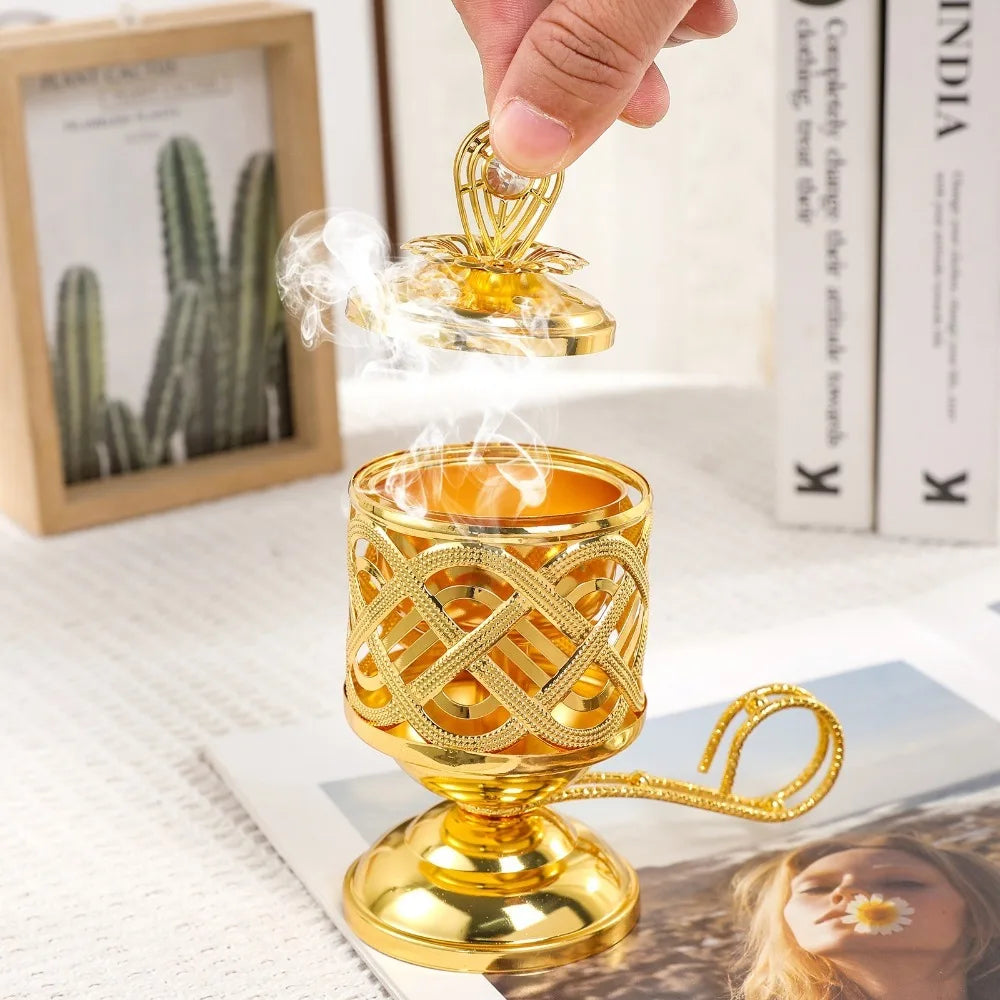 Arabic Handheld Metal Incense Burner Gold Aromatherapy Stove Incense Burner Nixie