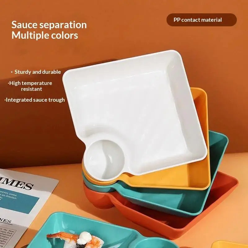 4-Pack BPA Free Dumpling Plates with Sauce Compartment