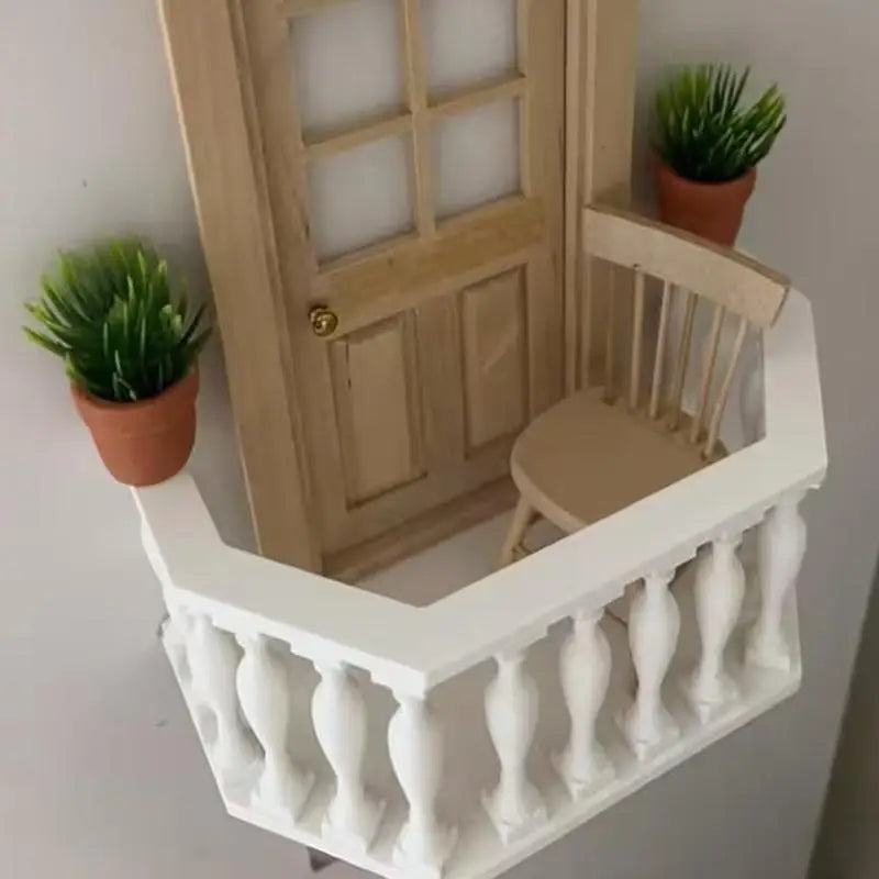 Miniature Dollhouse Balcony with Railing – European DIY Decor Dollhouse Accessory Nixie