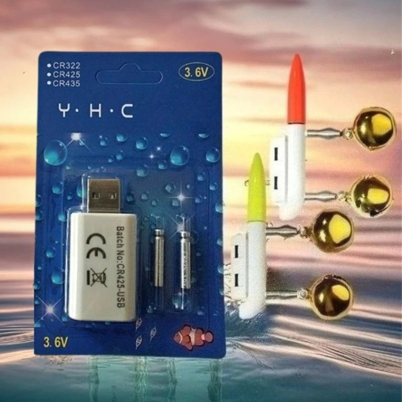 Night Fishing Float Set – 2 Bobbers + USB Charger & CR425 Batteries Night Fishing Float Set Nixie B- Double Bell Float