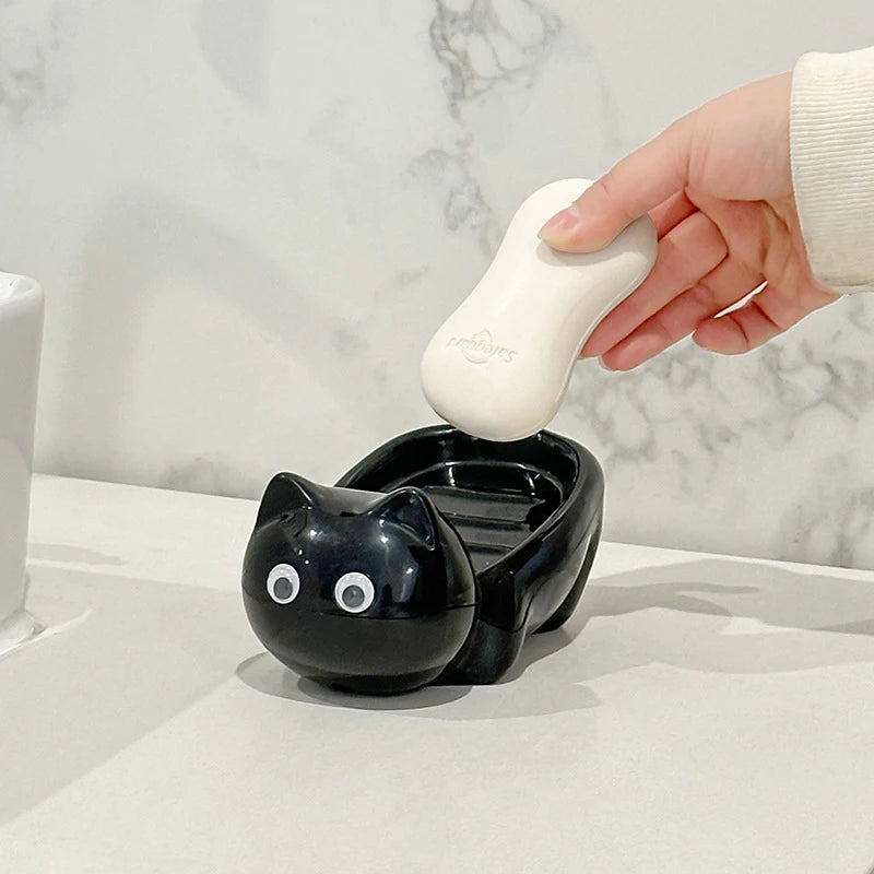 Cute Cat Soap Dish with Drainage | Cartoon Bathroom Soap Holder Soap Dish Holder Nixie