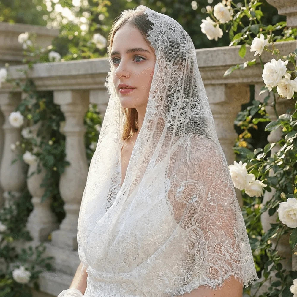 Elegant Floral Lace Shawl & Head Covering | Vintage Women's Scarf Lace Shawl Scarf Nixie