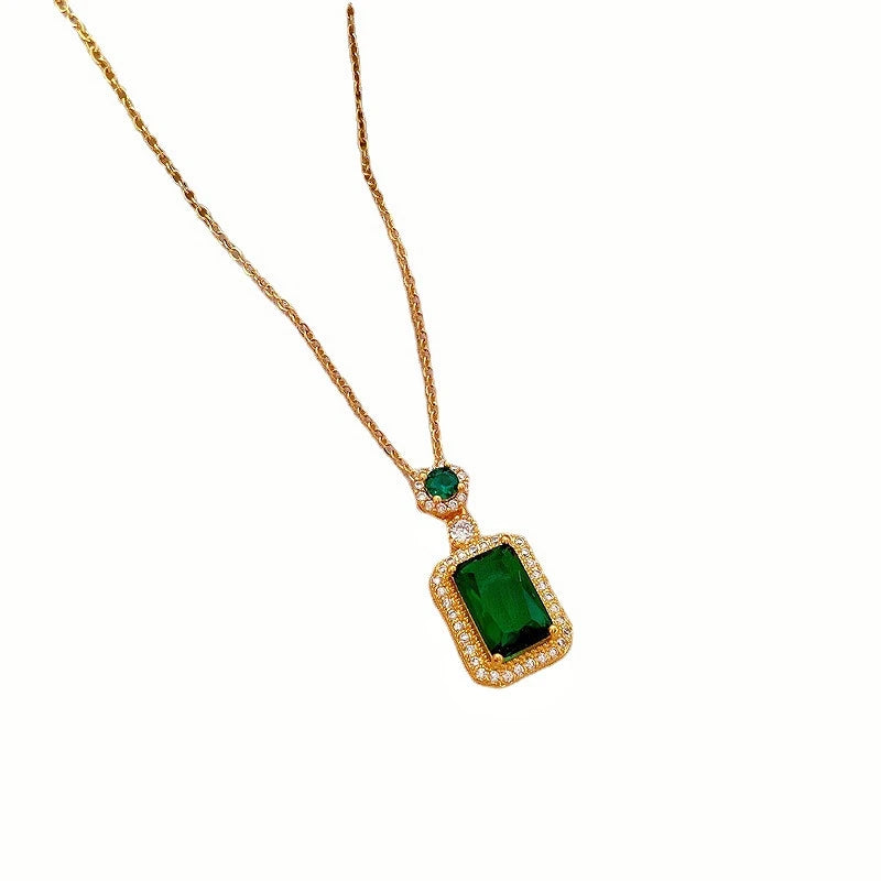 Women's Gold Zirconia Square Pendant Necklace – Stainless Steel Pendant Necklace Nixie
