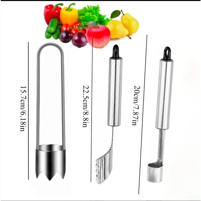 3-Piece Stainless Steel Jalapeño Pepper & Fruit Corer Set