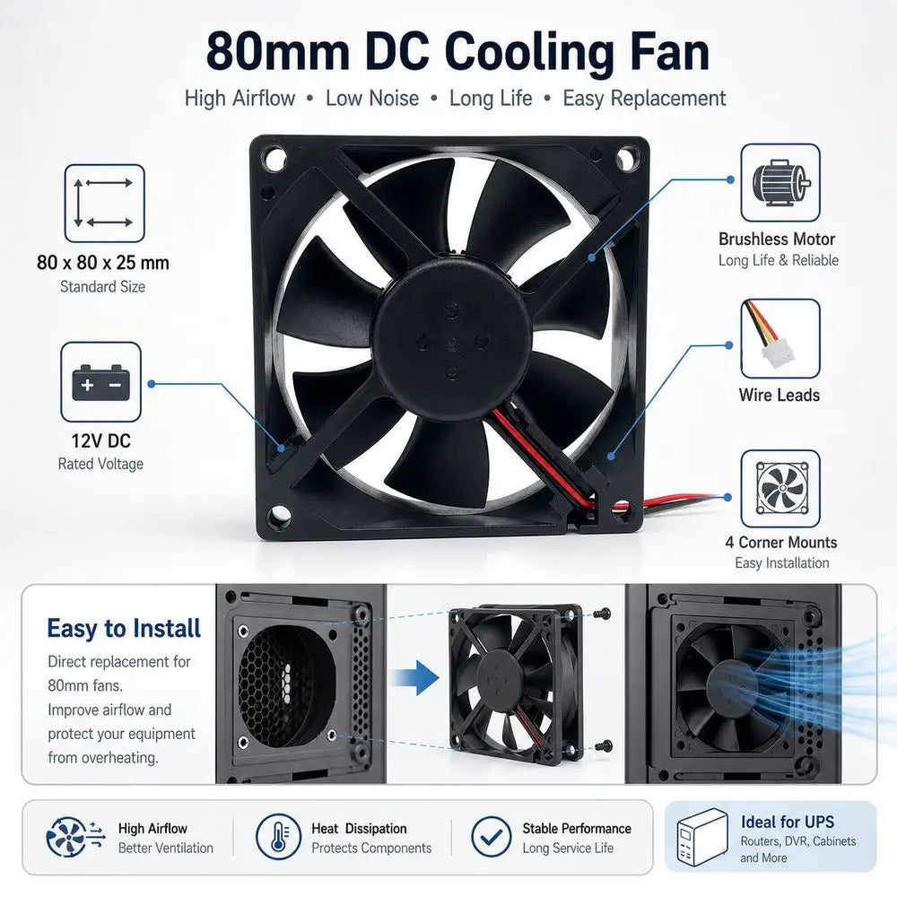 80mm Brushless DC Axial Cooling Fan 12V 3-Pin – EFC-08E12D UPS Brushless Cooling Fan Nixie
