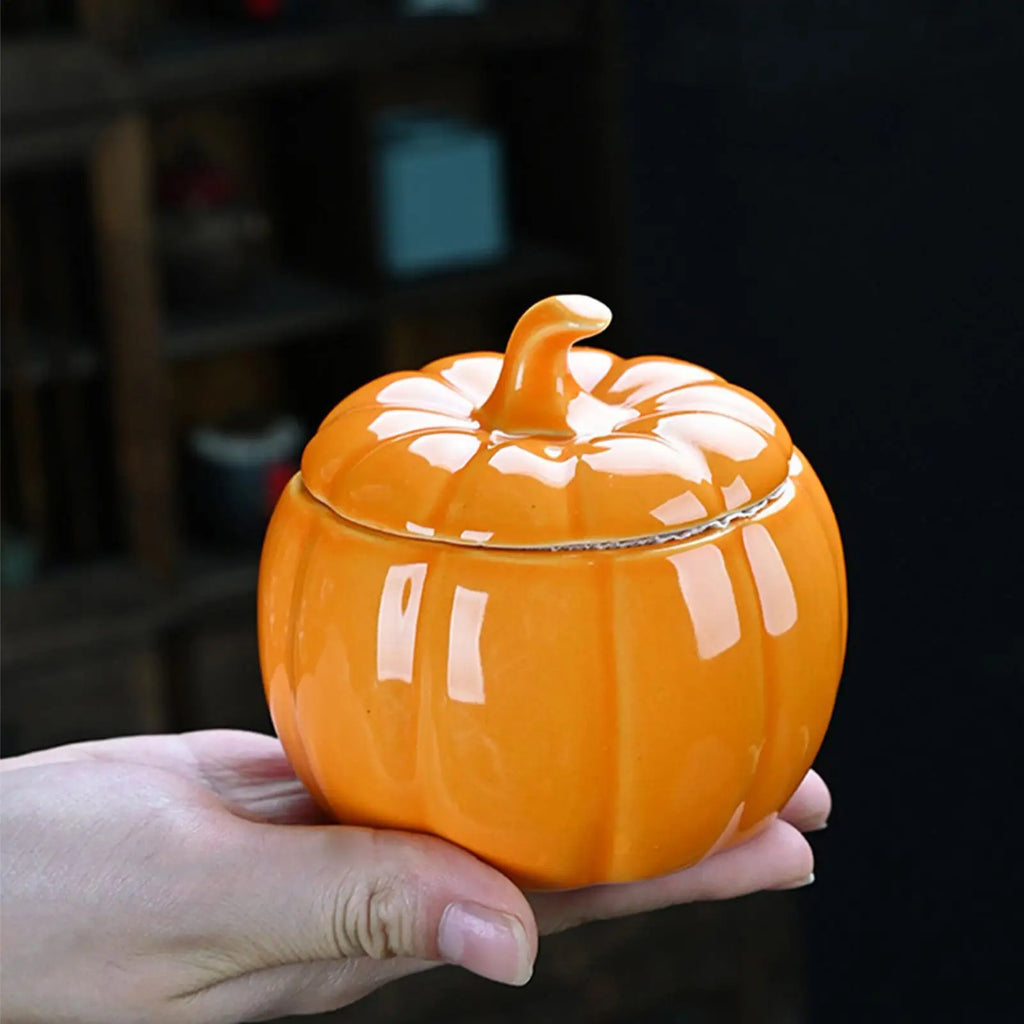 Halloween Ceramic Pumpkin Jar with Lid | Candy & Tea Storage