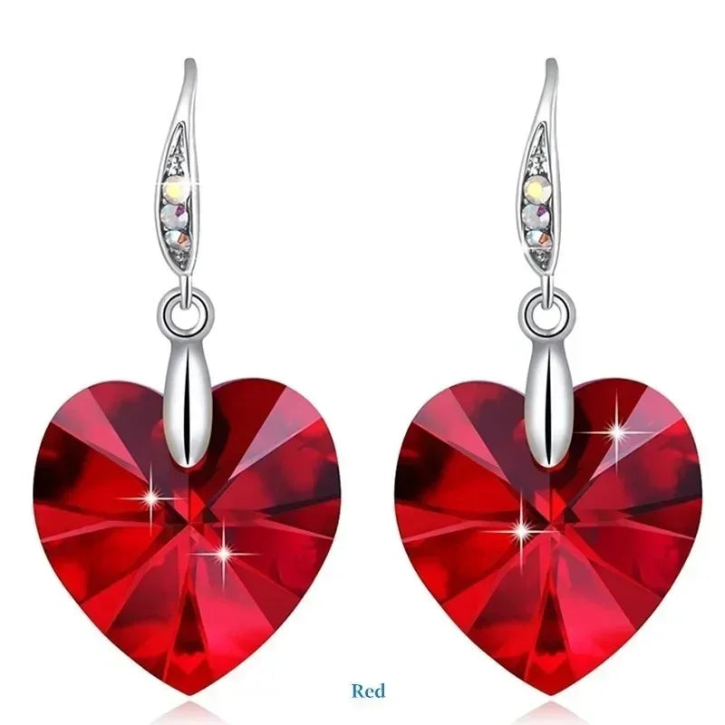 Red Crystal Heart Drop Earrings – Zinc Alloy Fashion Jewelry