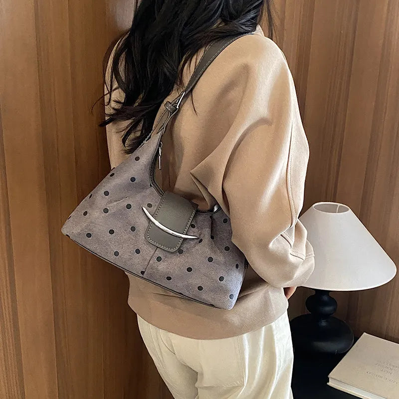 Nixie Vintage Polka-Dot Velvet Shoulder Bag for Women Velvet Shoulder Bag Nixie Gray