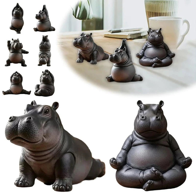 Yoga Hippo Statue – Handcrafted Resin Hippopotamus Figurine Resin Figurine Nixie