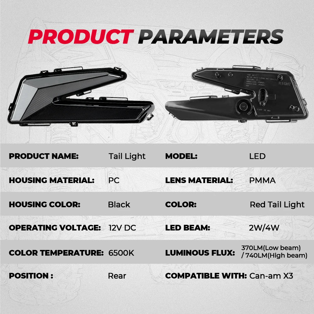 Can-Am Maverick X3 LED Tail Lights Smoked Black 2PCS 2017-2026 LED Tail Light Assembly Nixie