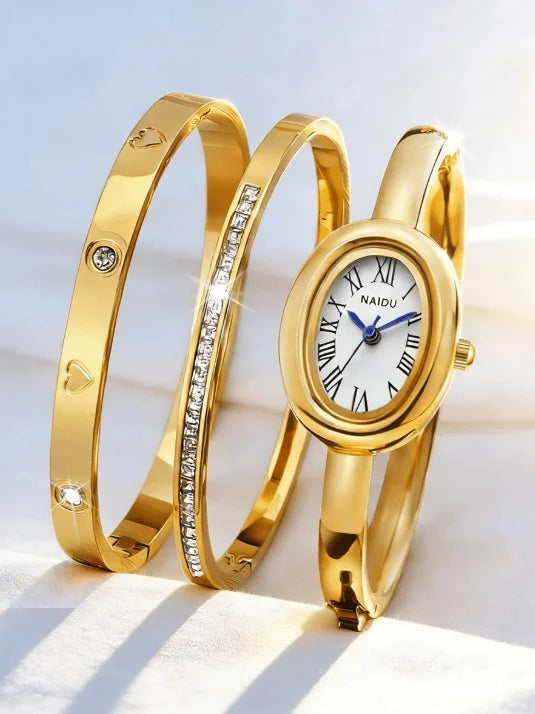 Naidu 3-Piece Bracelet Watch Set – Quartz Roman Numeral Bracelet Watch Set Nixie