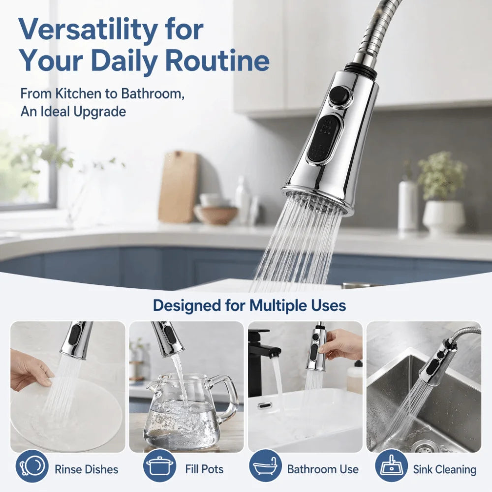 ABS Pull-Down Faucet Spray Head 3-Mode Sink Sprayer Nozzle