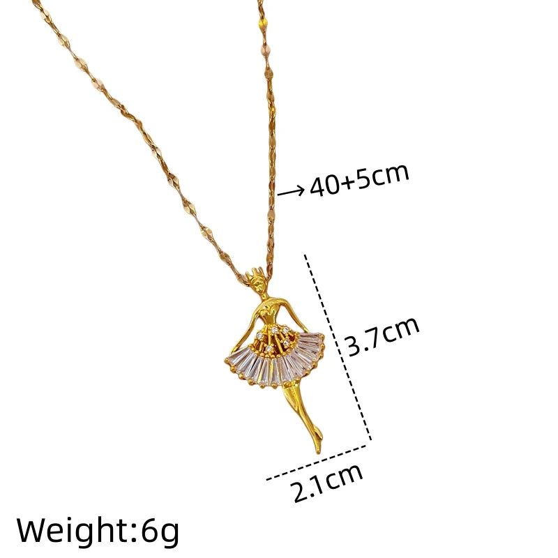 Ballet Dancer Pendant Necklace | Gold Clavicle Chain for Women