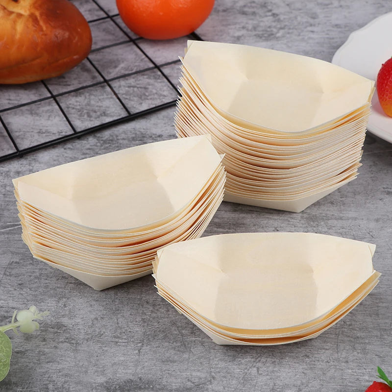 50Pcs Disposable Wood Sushi Boat Plates & Serving Trays Disposable Serving Trays Nixie