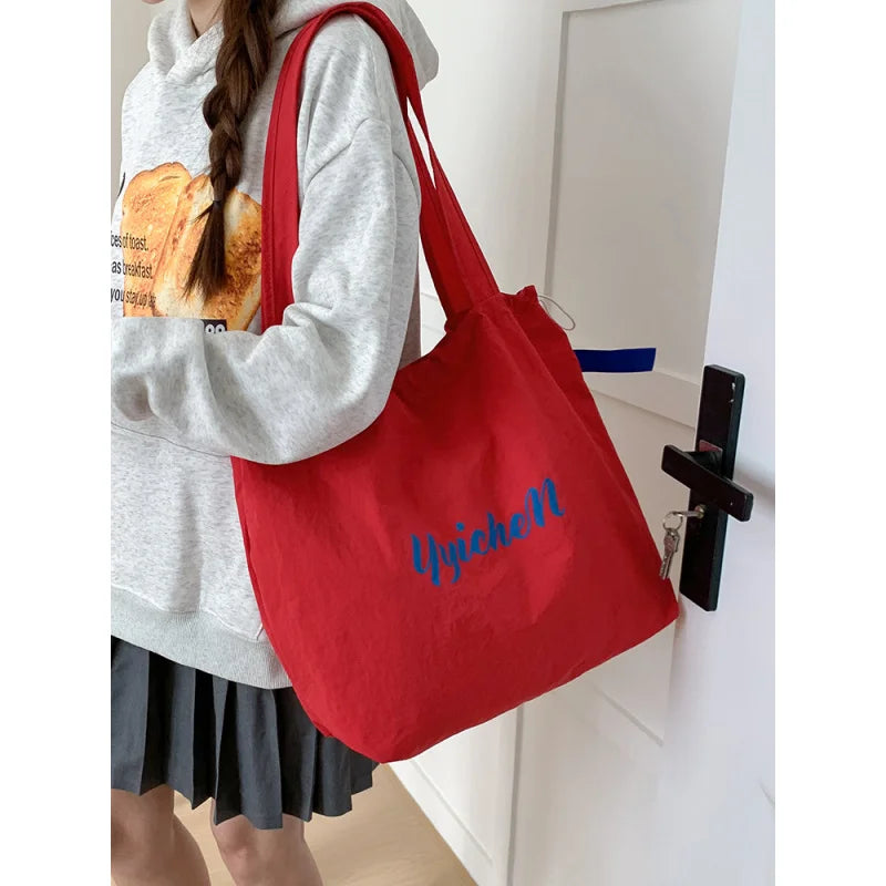 Women's Large Drawstring Nylon Tote Shoulder Bag | Casual Nylon Tote Bag Nixie