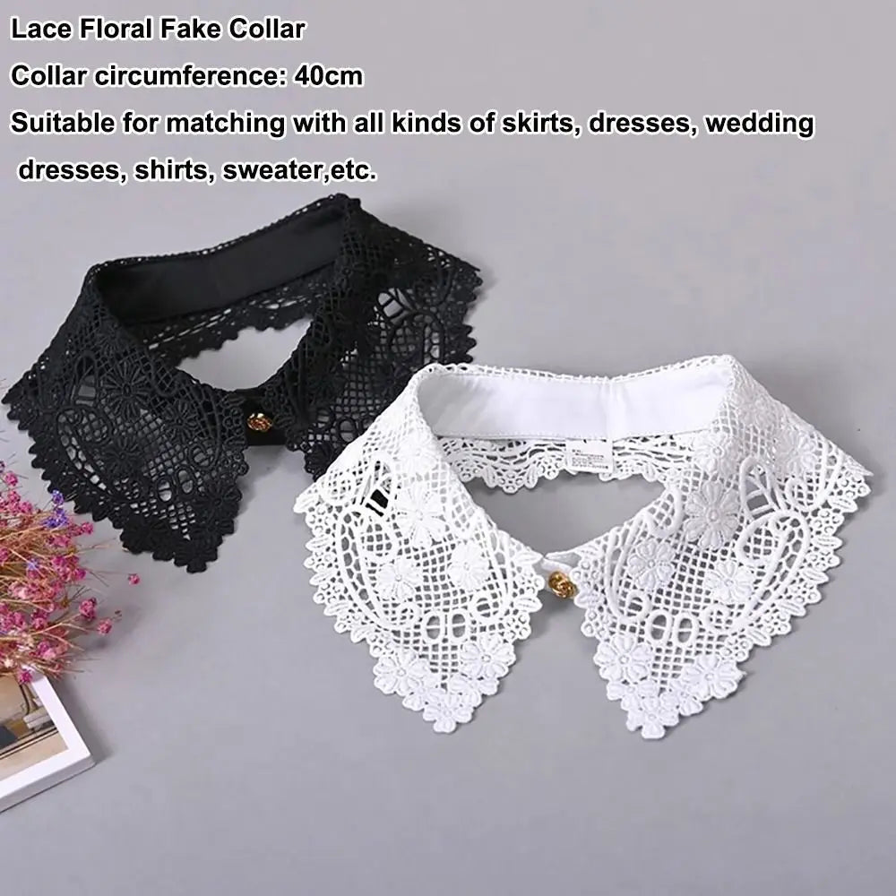 Lace Floral Detachable Collar – Black & White Women's Trim Detachable Lace Collar Nixie