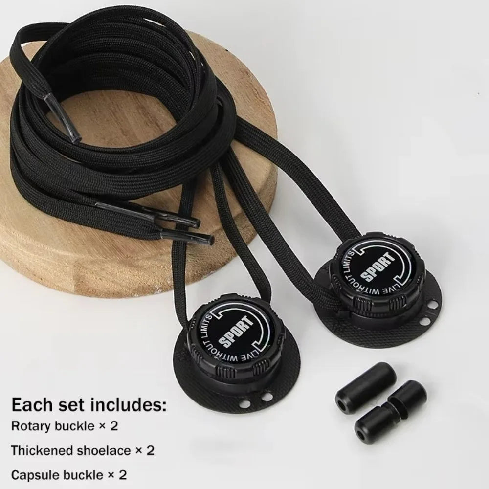 No-Tie Rotating Button Shoelaces | Wide Flat Quick-Adjust Laces No-Tie Shoelaces Nixie Black Style 6