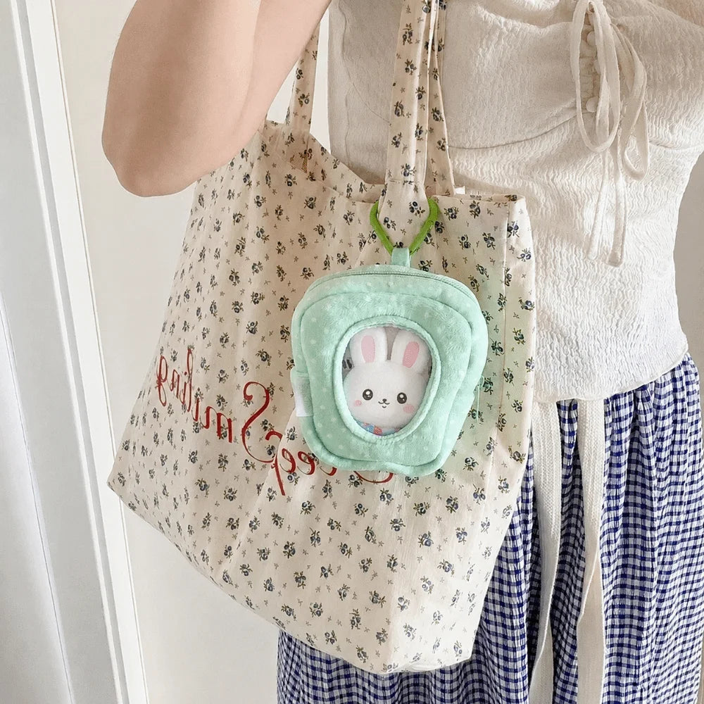 Polka Dot Plush Doll Display Bag with Heart Carabiner