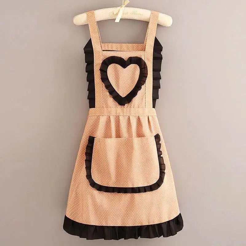 Women's Waterproof Canvas Apron – Ruffle Polka Dot & Large Pocket