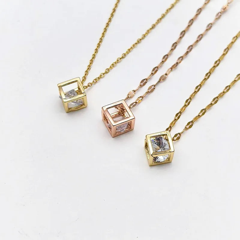Geometric Hollow Copper Pendant Necklace | Gold & Rose Gold Pendant Necklace Nixie