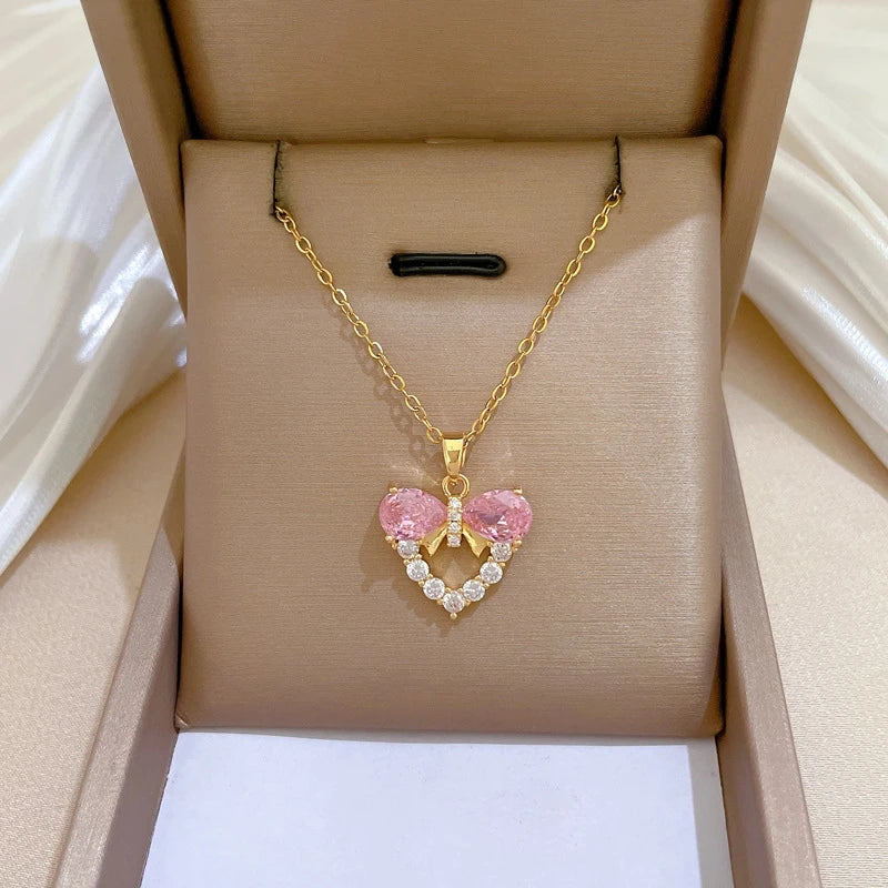 Butterfly Heart Pendant Choker Necklace – Gold Stainless Steel Pendant Necklace Nixie
