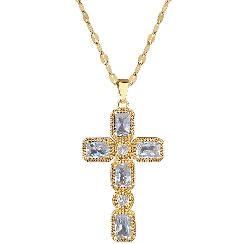 Women's Gold Cross Pendant Choker Necklace – Stainless Steel Cross Pendant Necklace Nixie