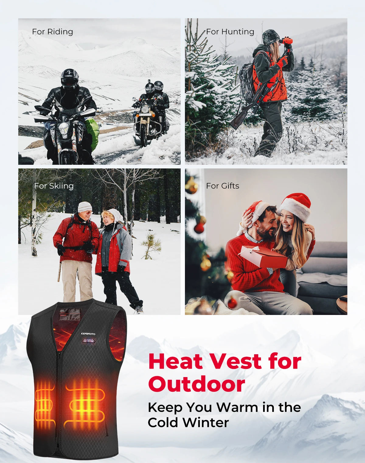 KEMITOUR Electric Heated Vest Men Women – 6-Zone Warmth Electric Heated Vest Nixie