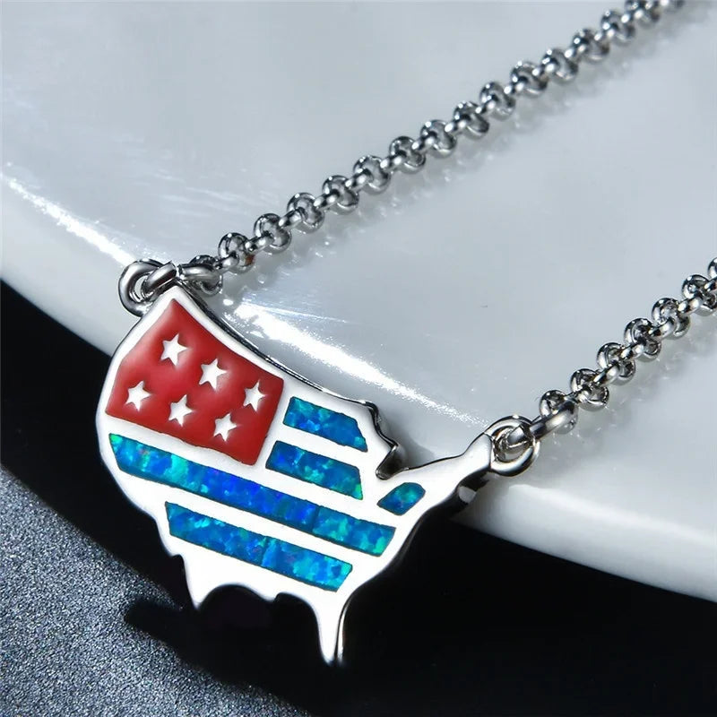 American Map Fire Opal Pendant Necklace | Gold Filled Choker Pendant Necklace Nixie