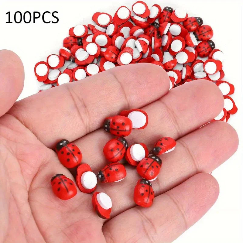 100Pcs Wooden Mini Ladybug Stickers – Self-Adhesive DIY Craft DIY Craft Stickers Nixie Red
