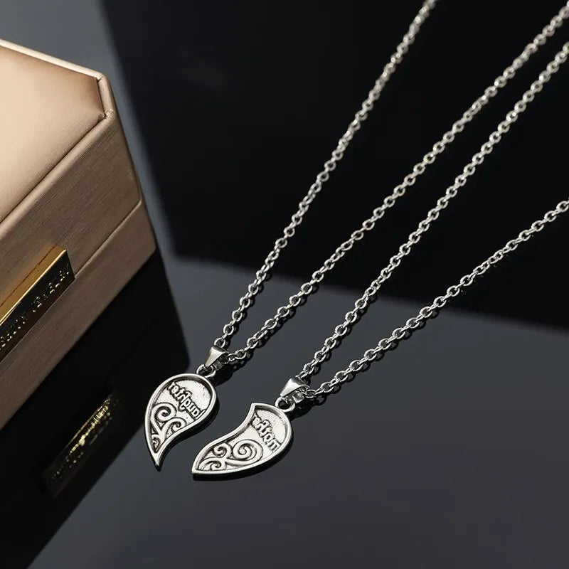 Mother Daughter Antique Silver Heart Pendant Necklace Set 2pcs Pendant Necklace Set Nixie