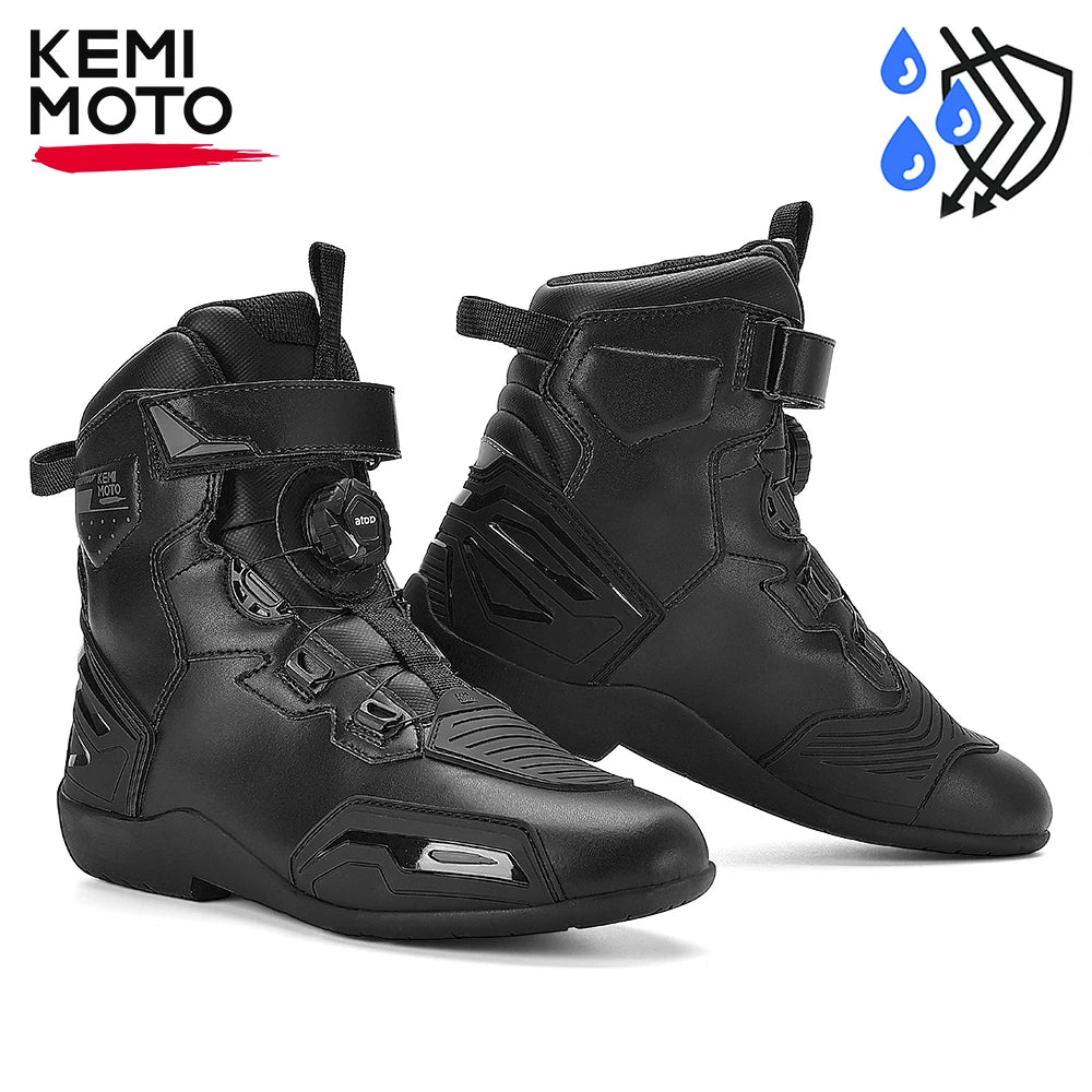 KEMIMOTO Men's Waterproof Motorcycle Ankle Boots Anti-Slip Motorcycle Riding Boots Nixie