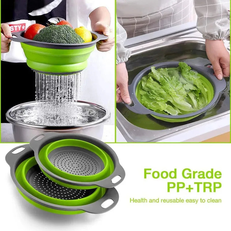 Collapsible Silicone Drain Basket – Foldable Fruit & Veggie Strainer Colander Strainer Basket Nixie