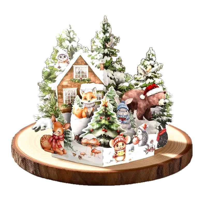 3D Pop-Up Christmas Card – Santa, Reindeer & Snowy Village 3D Greeting Card Nixie B