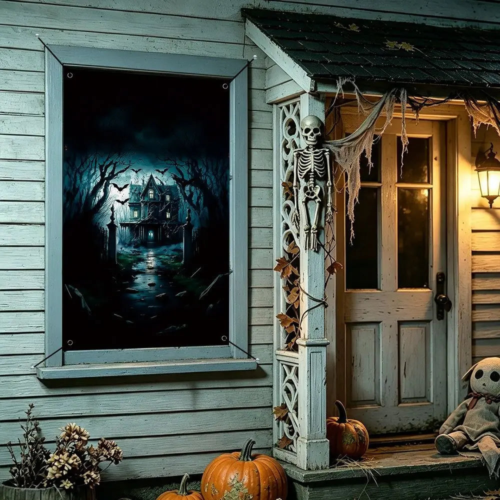 Halloween Fake Window Curtain Banner – Non-Woven Fabric 80×120cm Halloween Wall Banner Nixie
