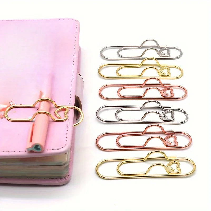 6pcs Heart-Shaped Pen Clip Holder Notebook Bookmark Paper Clips Notebook Pen Clips Nixie