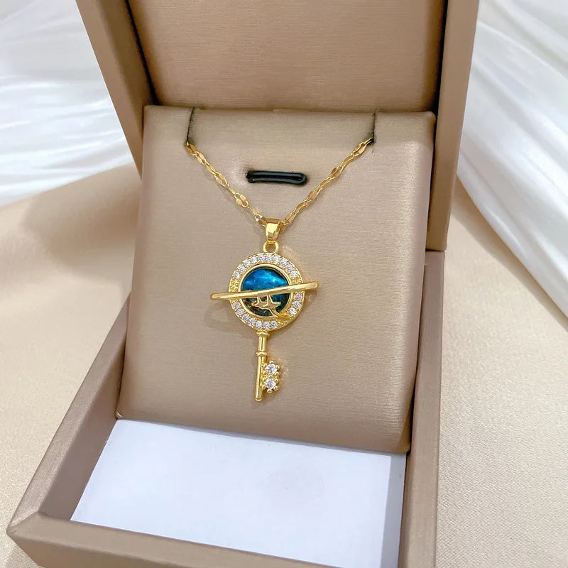 Gold Star Key Pendant Choker Necklace | Minimalist Steel Pendant Necklace Nixie