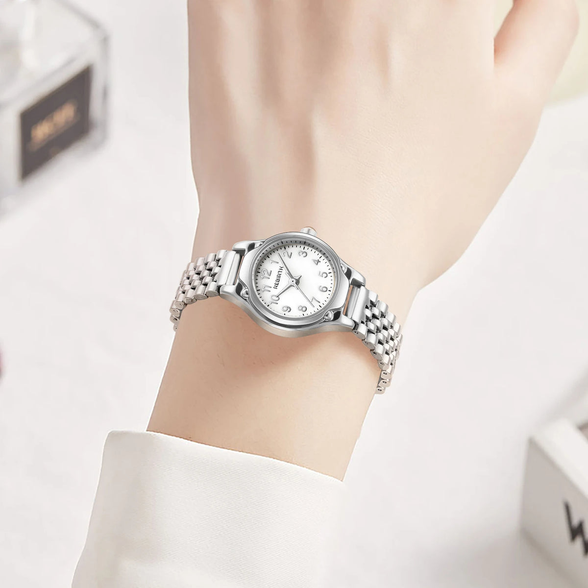 REBIRTH Ladies Elegant Quartz Watch – Stainless Steel Band Ladies Quartz Watch Nixie