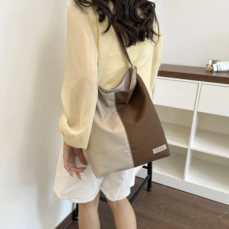 Women's Retro Color Block Bucket Bag | Large Capacity Tote Bucket Shoulder Bag Nixie