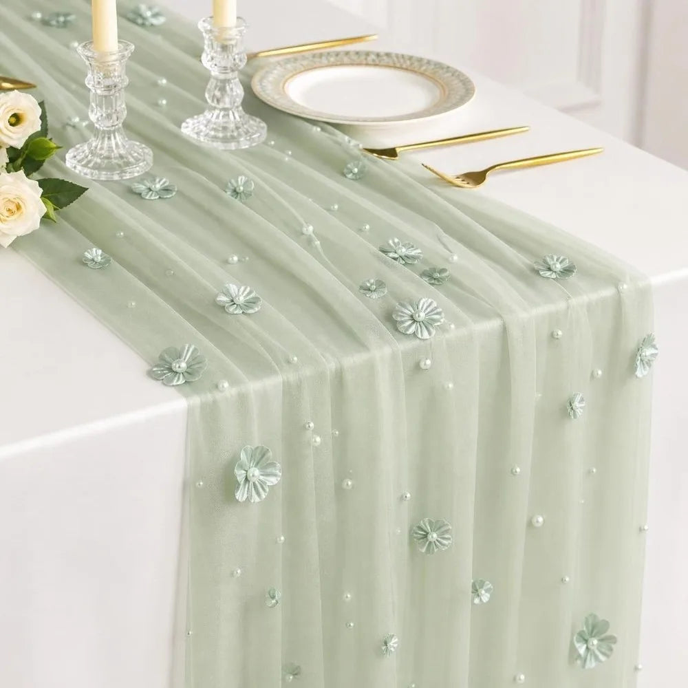 Tulle Table Runner 75x300cm Sheer Floral Embroidered Décor Table Runner Nixie