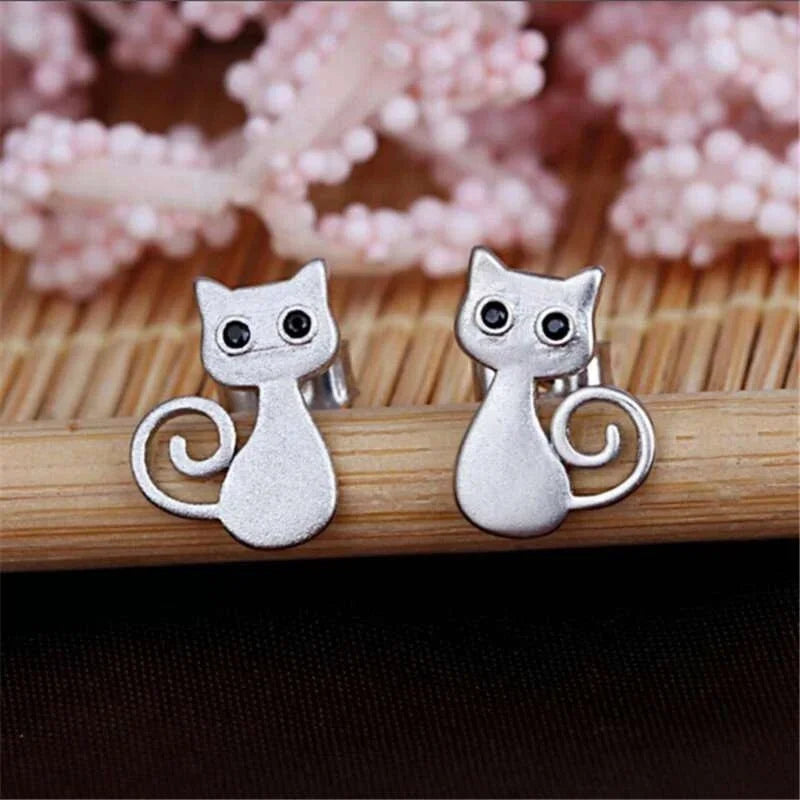 2Pcs Cute Cat Ear Stud Earrings – Silver-Plated Fashion Jewelry Stud Earrings Nixie