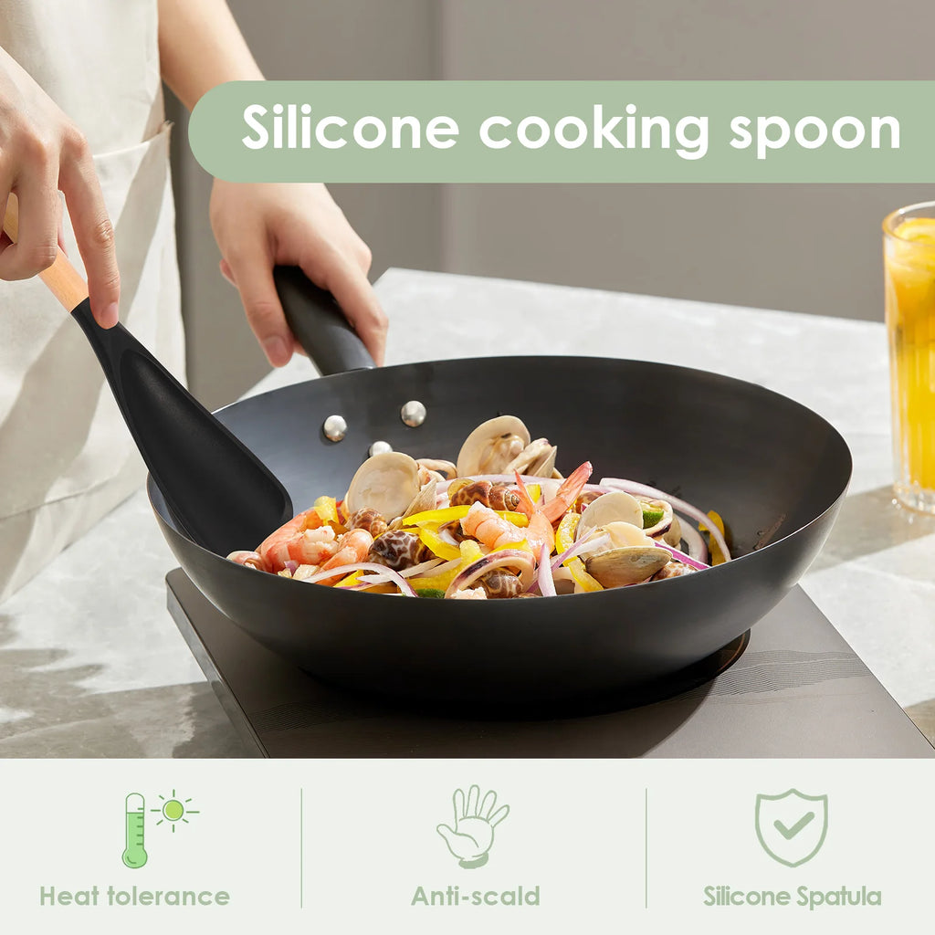 Silicone Spatula Spoon Set with Wooden Handle – 2/4/8 Pcs Silicone Kitchen Utensils Nixie