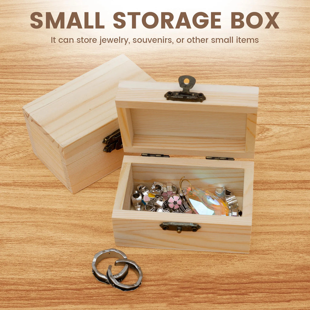 Unfinished Wooden Treasure Box with Lid & Hasp – DIY Craft Wooden Craft Box Nixie