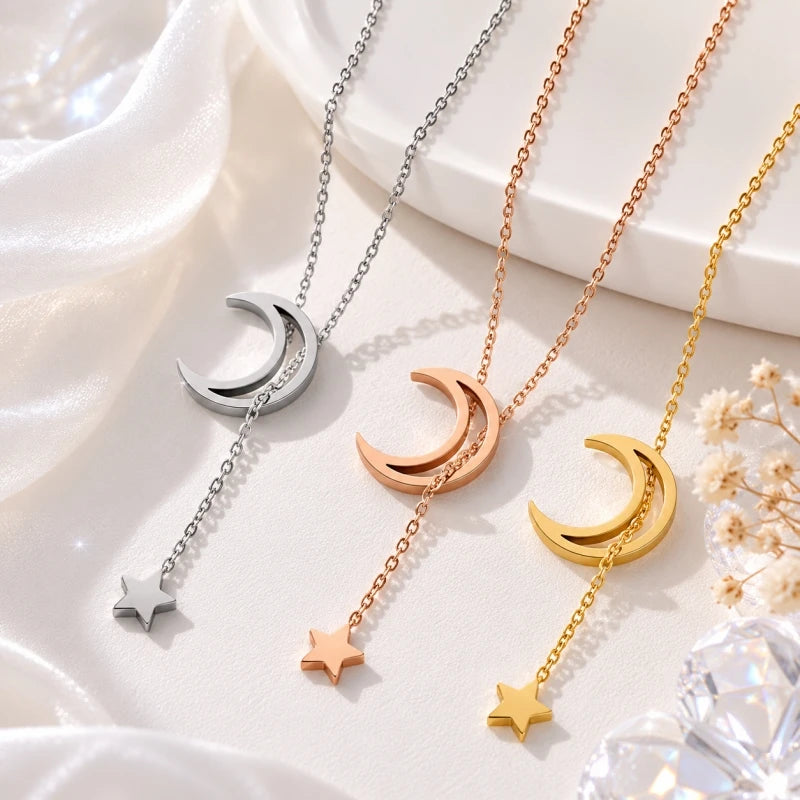 Star Moon Stainless Steel Choker Necklace | Minimalist Choker Necklace Nixie