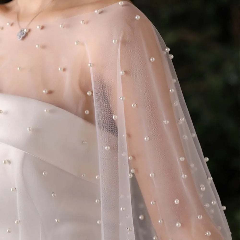 Lace Bridal Pearl Cape Shawl – Sheer Jewel Collar Wrap for Women Bridal Cape Shawl Nixie
