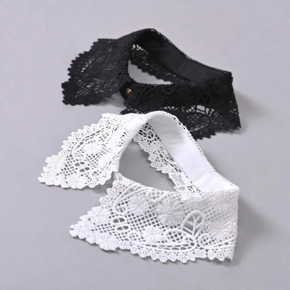 Lace Floral Detachable Collar – Black & White Women's Trim Detachable Lace Collar Nixie