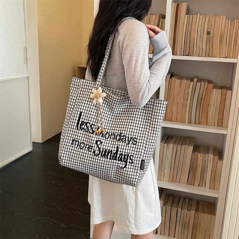 Korean Canvas Shoulder Bag – Large Capacity Letter Print