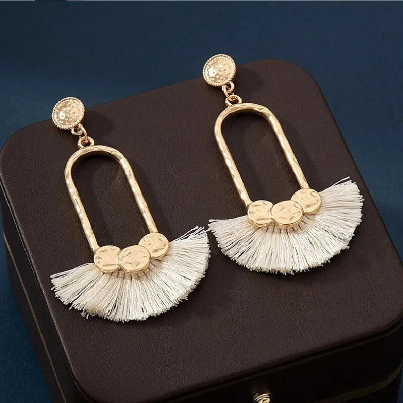 Bohemian Gold Plated Geometric Tassel Drop Earrings – Women Tassel Drop Earrings Nixie XL1845-7C7