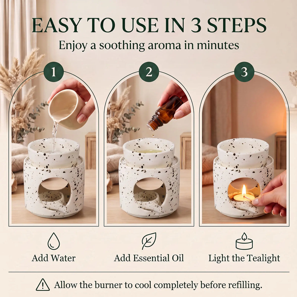 Ceramic Essential Oil Burner & Tealight Wax Warmer + Spoon Ceramic Oil Burner Nixie