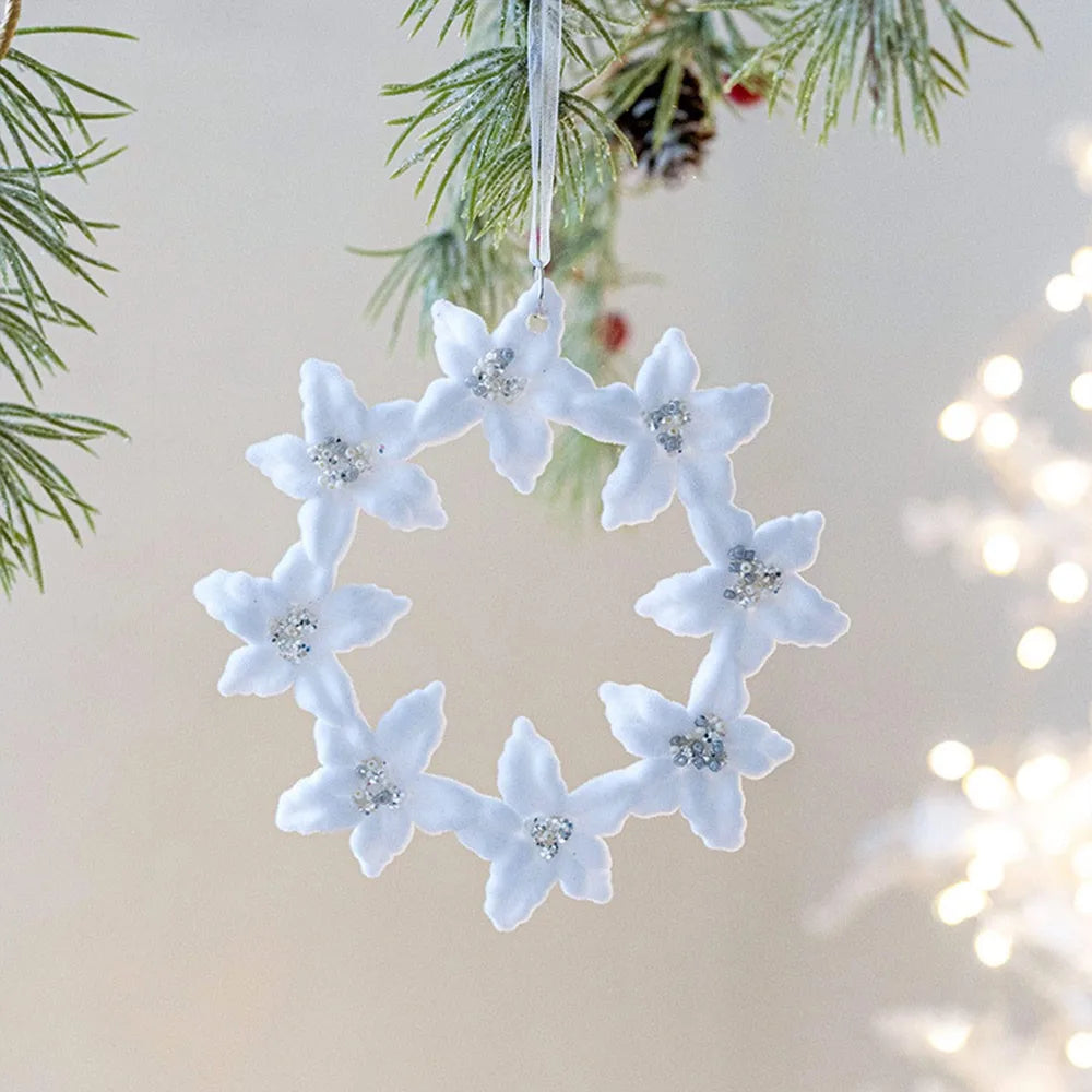 White Christmas Ornaments – Flocking Deer, Wreath & Snowflake