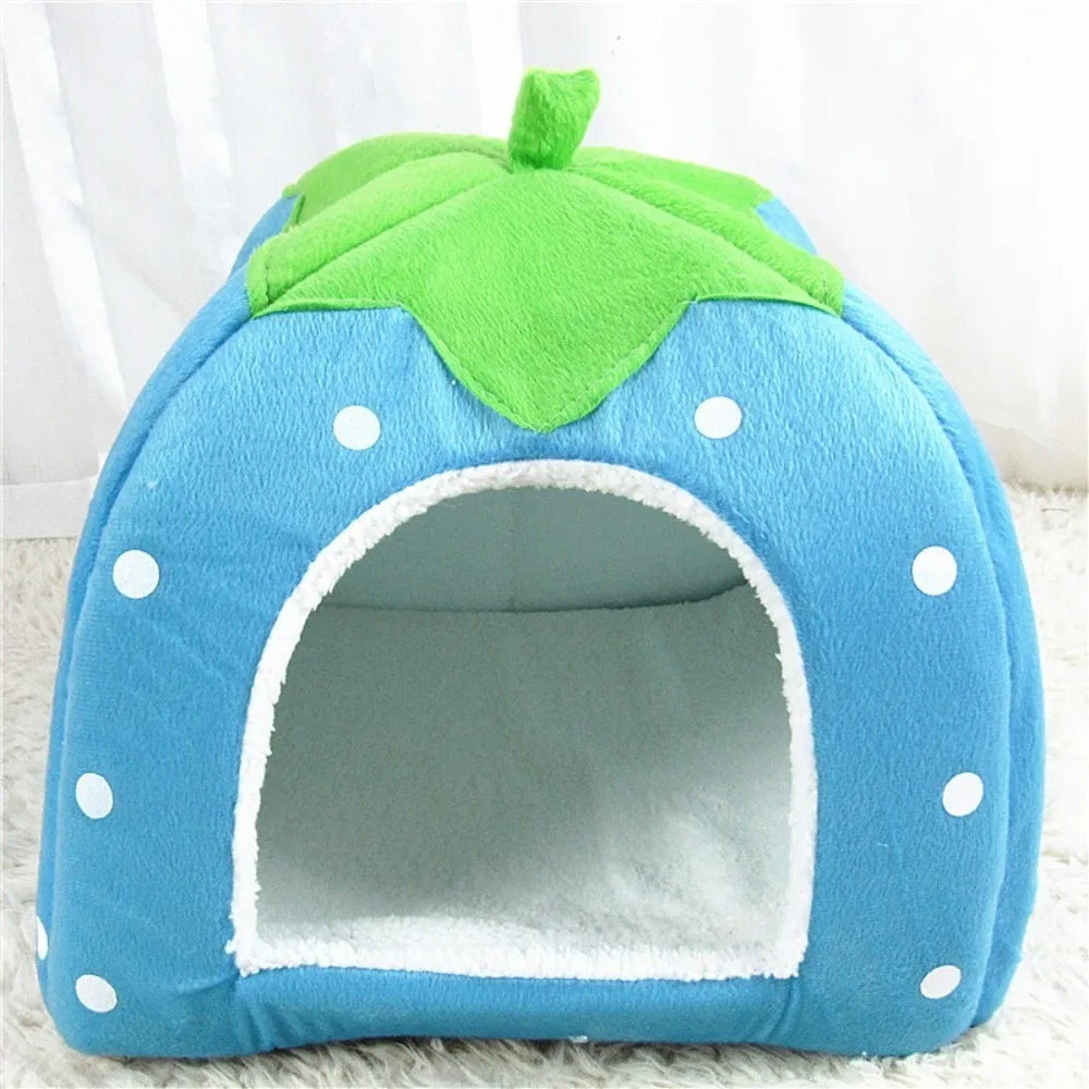 Strawberry Foldable Pet Cave Bed with Cushion – S & L Sizes